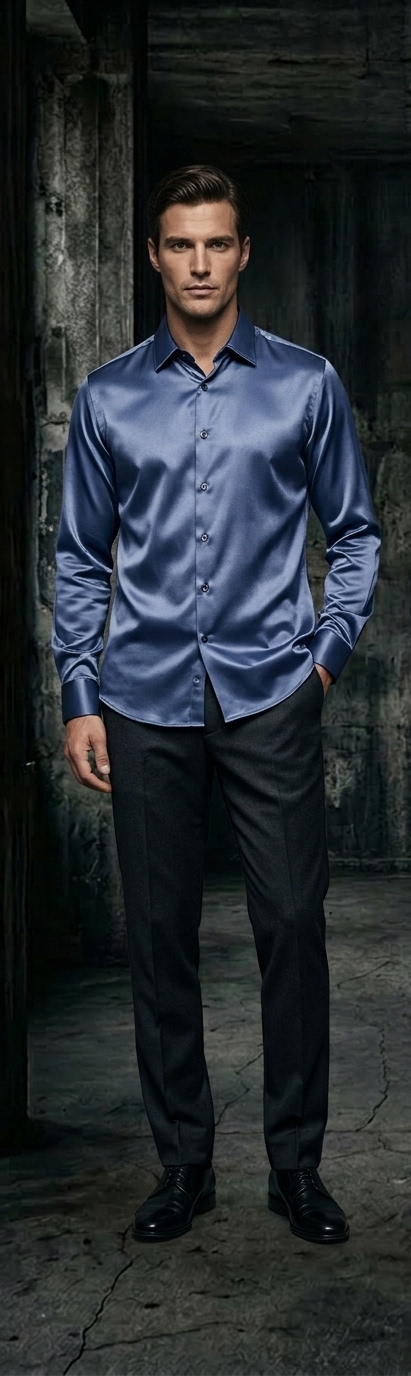 Midnight Blue Silk Dress Shirt