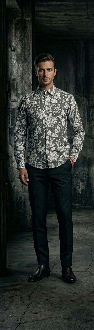 Charcoal Grey Floral Print Shirt