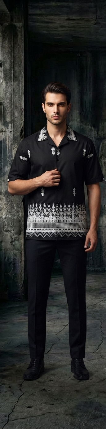 Midnight Black Cuban Collar Shirt