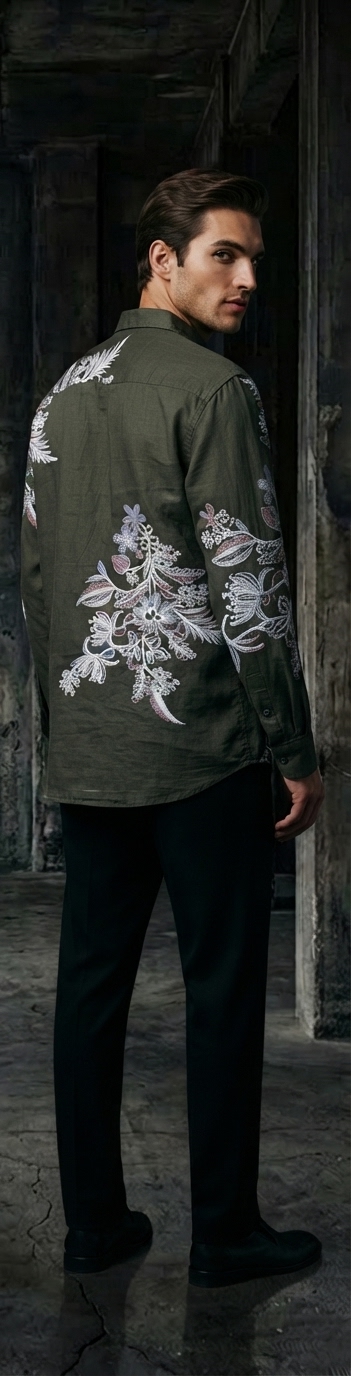 Olive Green Embroidered Shirt